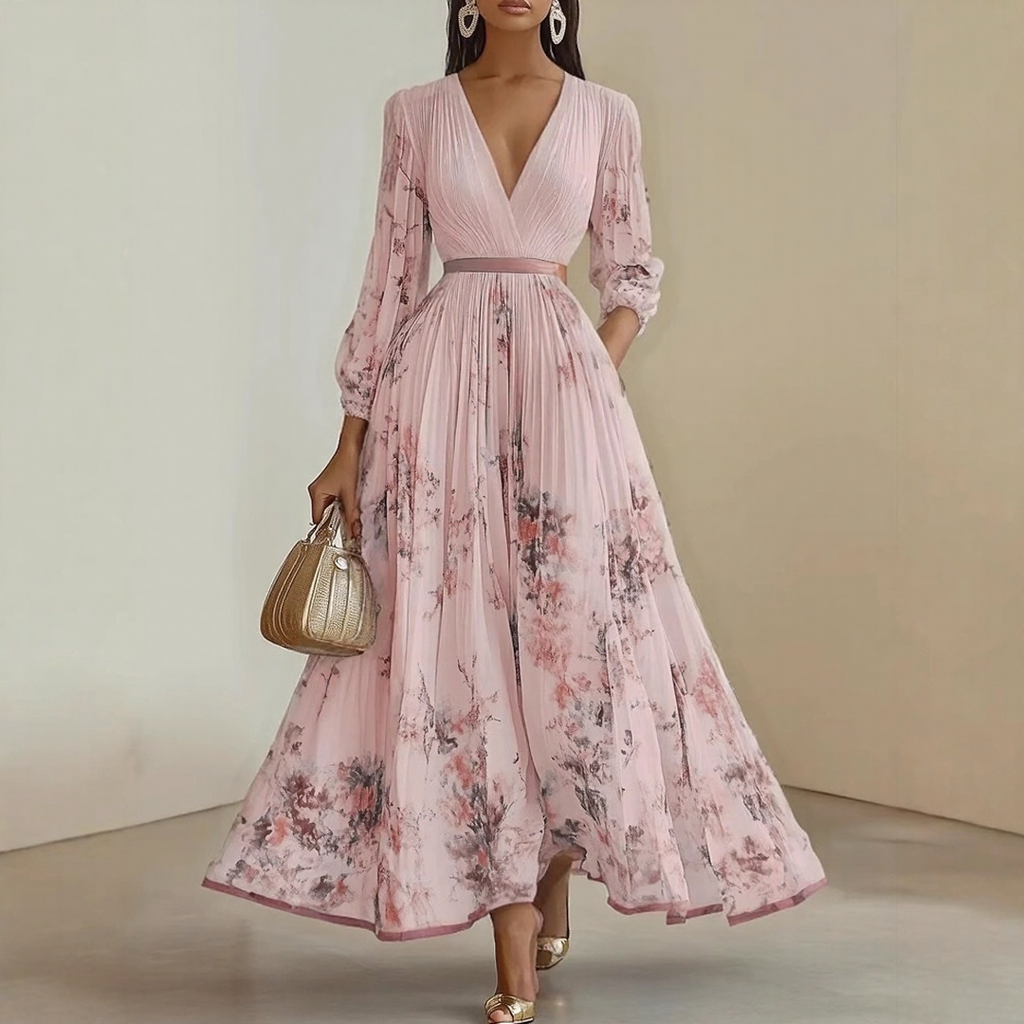 ROWELLA | Flowing Floral Pleated Maxi Dress
