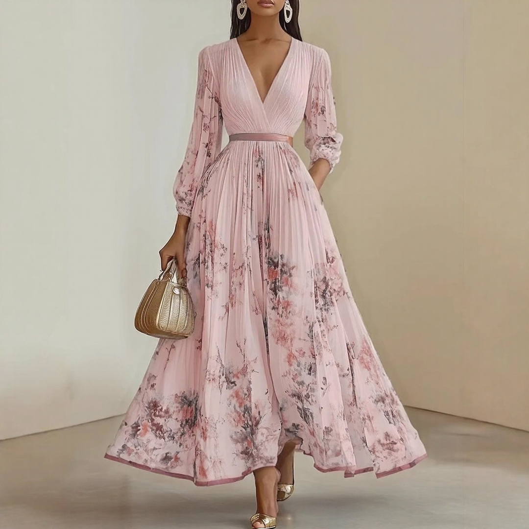 ROWELLA | Flowing Floral Pleated Maxi Dress