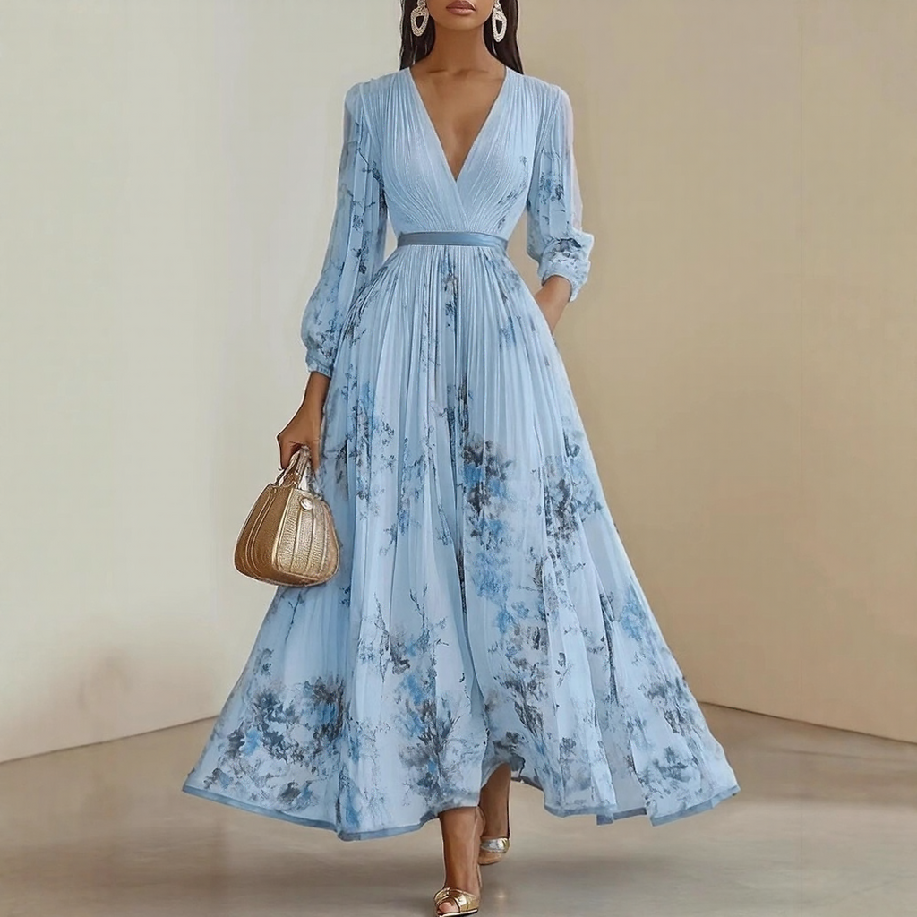 ROWELLA | Flowing Floral Pleated Maxi Dress