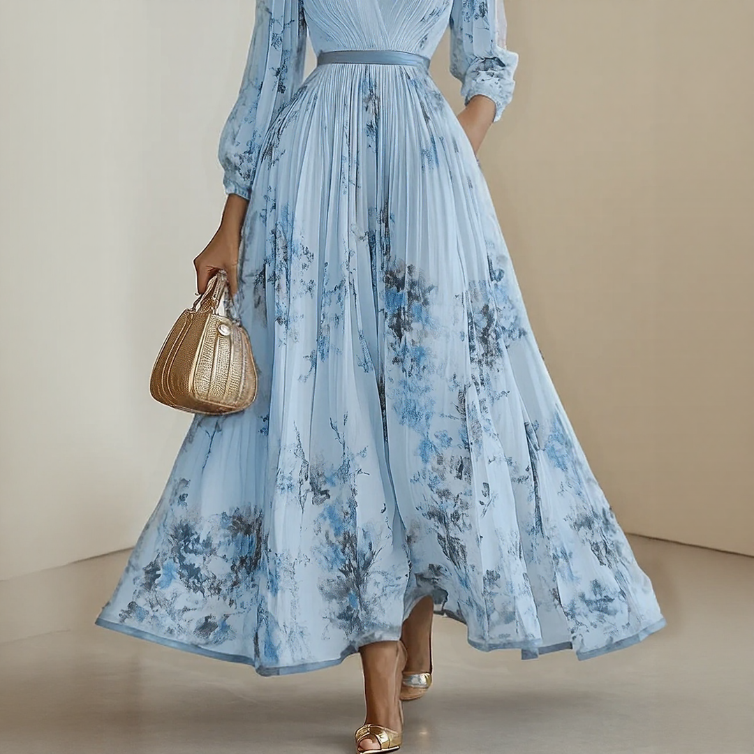 ROWELLA | Flowing Floral Pleated Maxi Dress