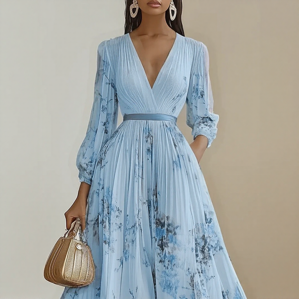 ROWELLA | Flowing Floral Pleated Maxi Dress