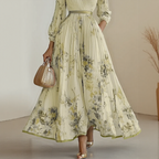 ROWELLA | Flowing Floral Pleated Maxi Dress