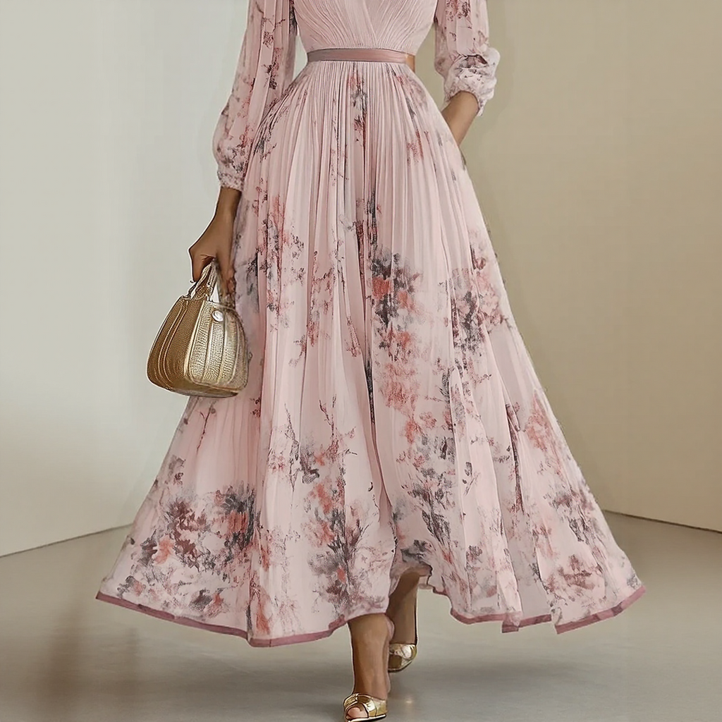 ROWELLA | Flowing Floral Pleated Maxi Dress
