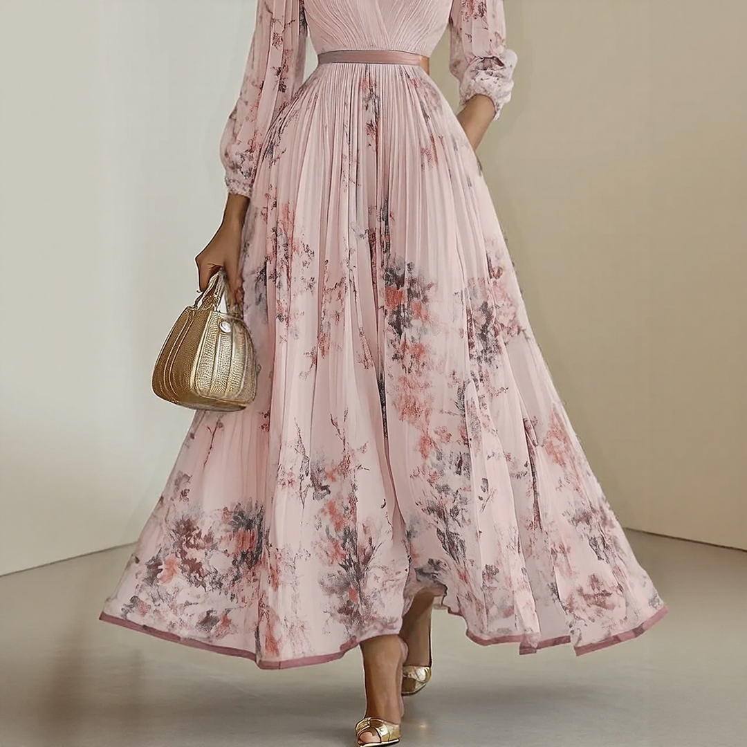 ROWELLA | Flowing Floral Pleated Maxi Dress