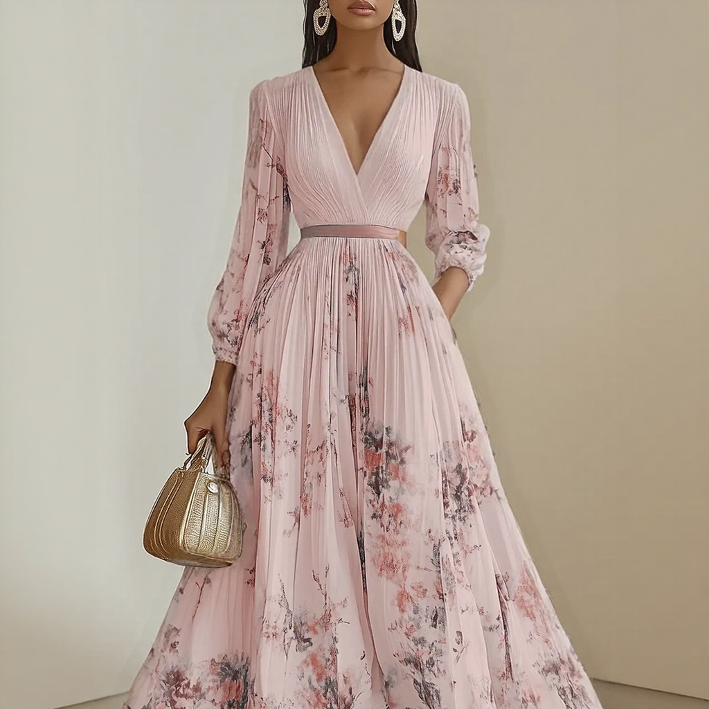 ROWELLA | Flowing Floral Pleated Maxi Dress