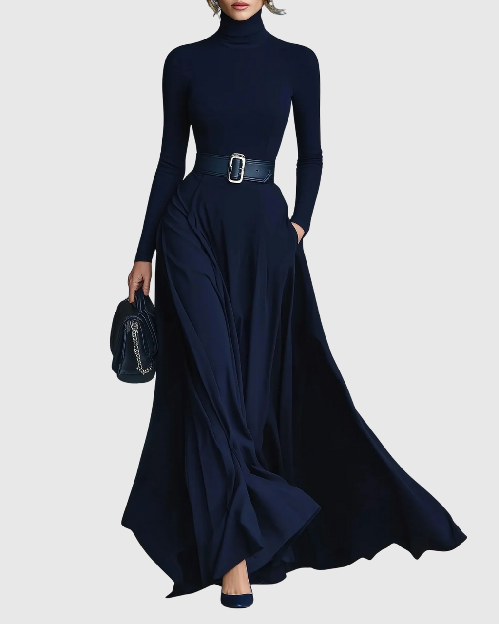 CORLISS | Navy High-Neck Maxi Dress