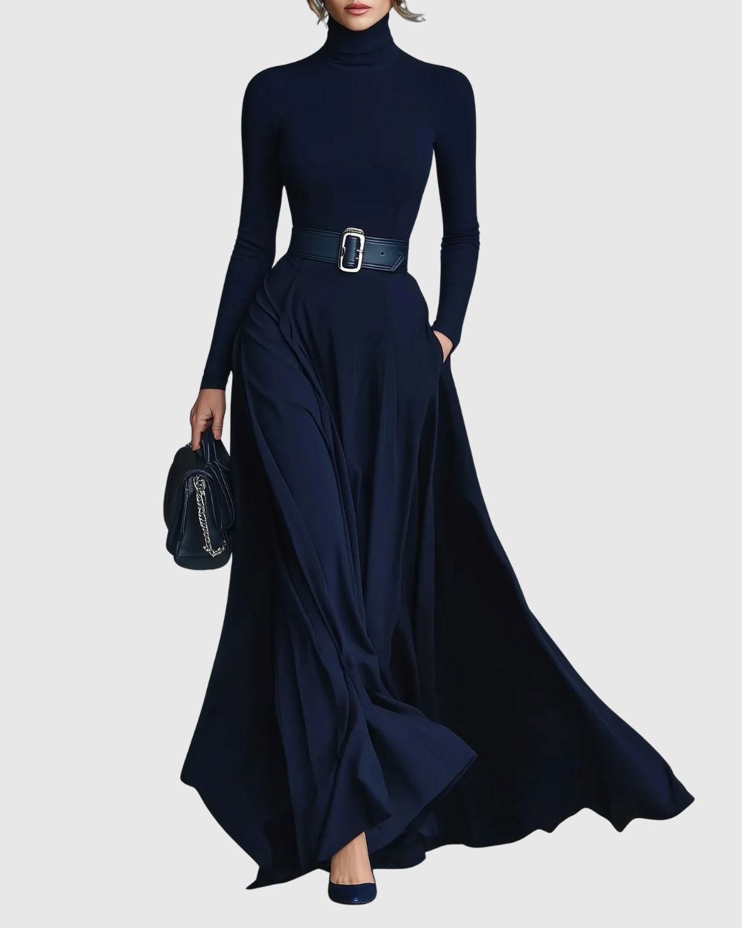 CORLISS | Navy High-Neck Maxi Dress