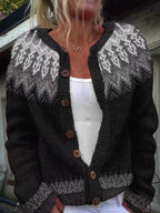 NEVA | Printed Black Nordic Knit Cardigan