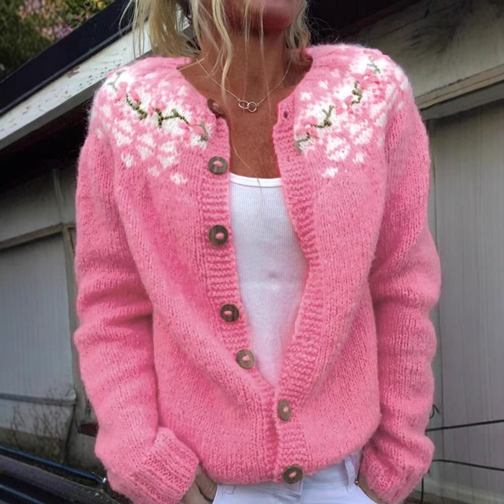 VERA | Floral Print Nordic Knit Cardigan Button-Front
