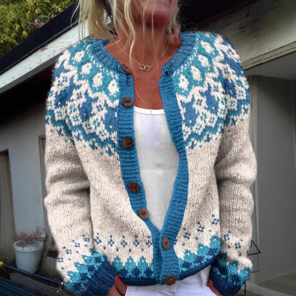 MEVA | Ribbed Blue Nordic Knit Cardigan