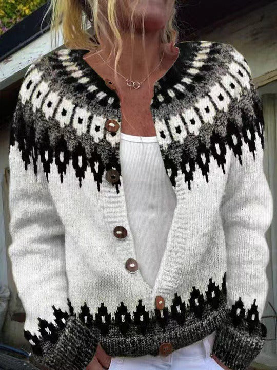 AVA | Ribbed Black Nordic Knit Cardigan