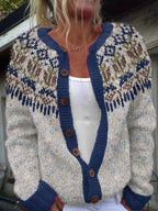 HARPER | Ribbed Olive Green Nordic Knit Cardigan Printed