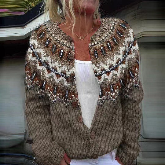 ADELINE | Ribbed Brown Nordic Knit Cardigan