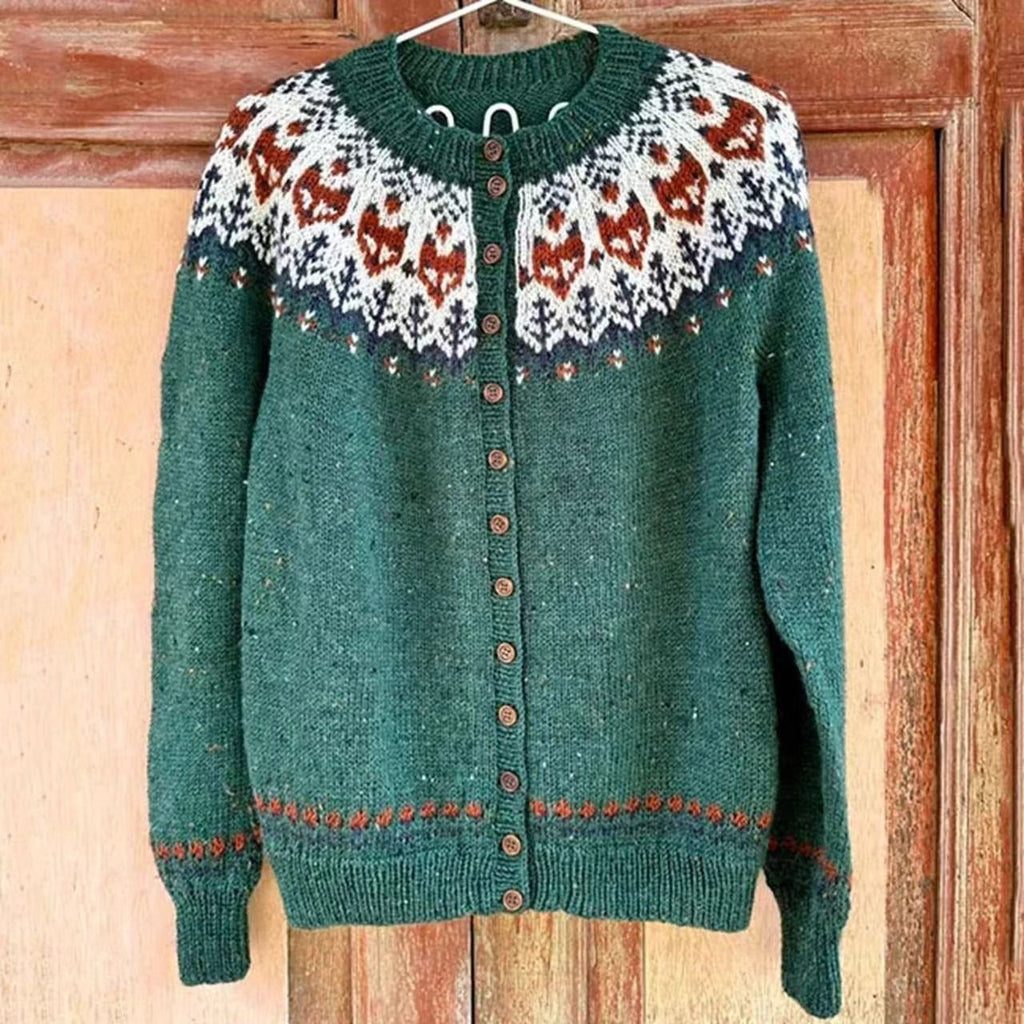 ISLA | Printed Navy Nordic Knit Cardigan