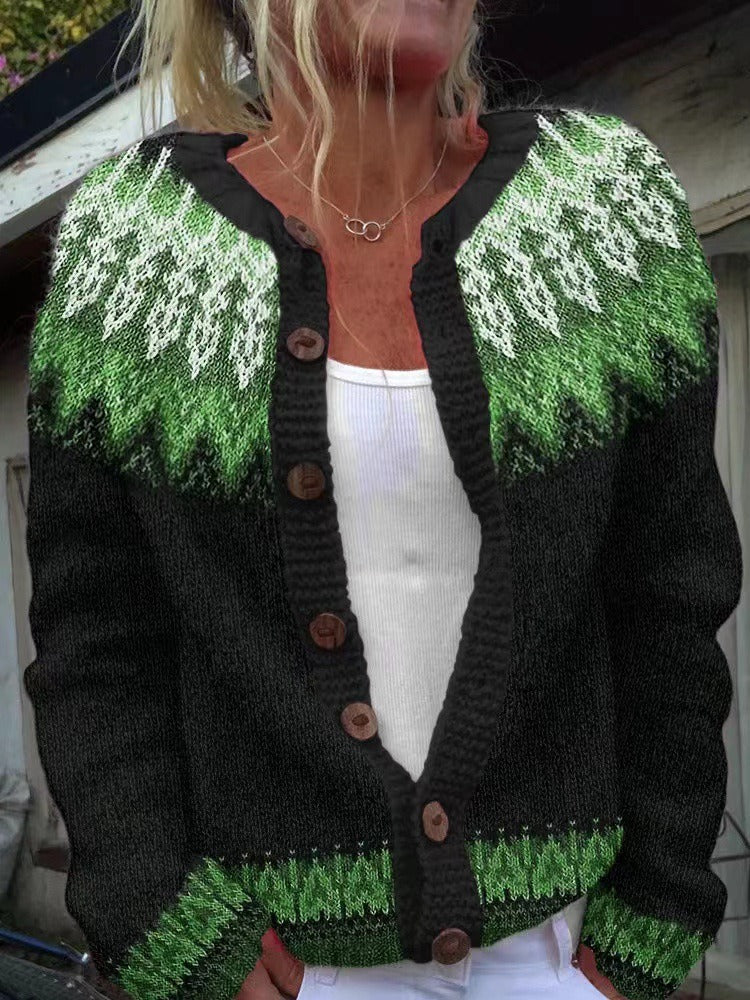 SADA | Button-Front Nordic Knit Cardigan