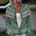 DELIA | Printed Burgundy Nordic Knit Cardigan