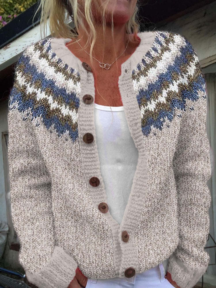 PENNY | Ribbed Olive Green Nordic Knit Cardigan