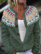 ELLA | Ribbed Blue Nordic Knit Cardigan Printed