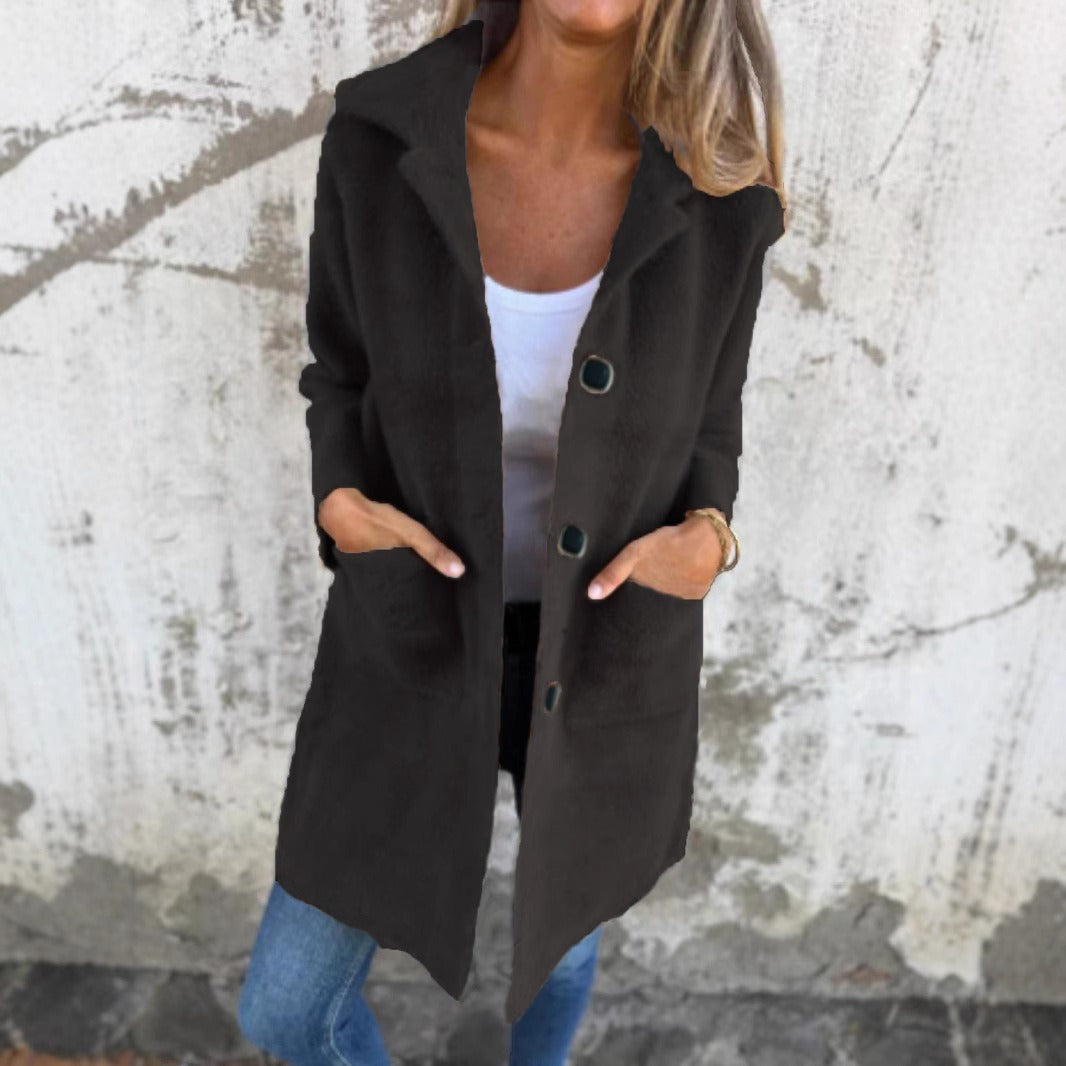 MORWENNA | Long Sleeve Button Coat With Pockets