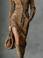MARIGOLD | Single Breasted Lapel Long Sleeve Midi Dress (Includes Belt)