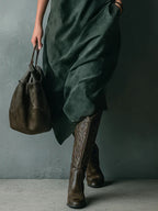 ISNA | Green Loose Lapel Long Sleeve Midi Dress