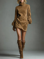 Turtleneck Mini Dress With Vintage Charm
