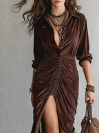 THALISSE | Button-Front Elegant Midi Dress