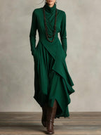 PURPLE | High-Neck Asymmetrical Pleated Dress