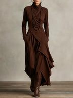 PURPLE | High-Neck Asymmetrical Pleated Dress