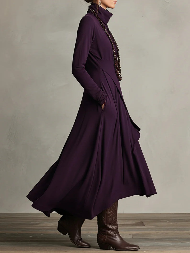 PURPLE | High-Neck Asymmetrical Pleated Dress
