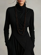 PURPLE | High-Neck Asymmetrical Pleated Dress