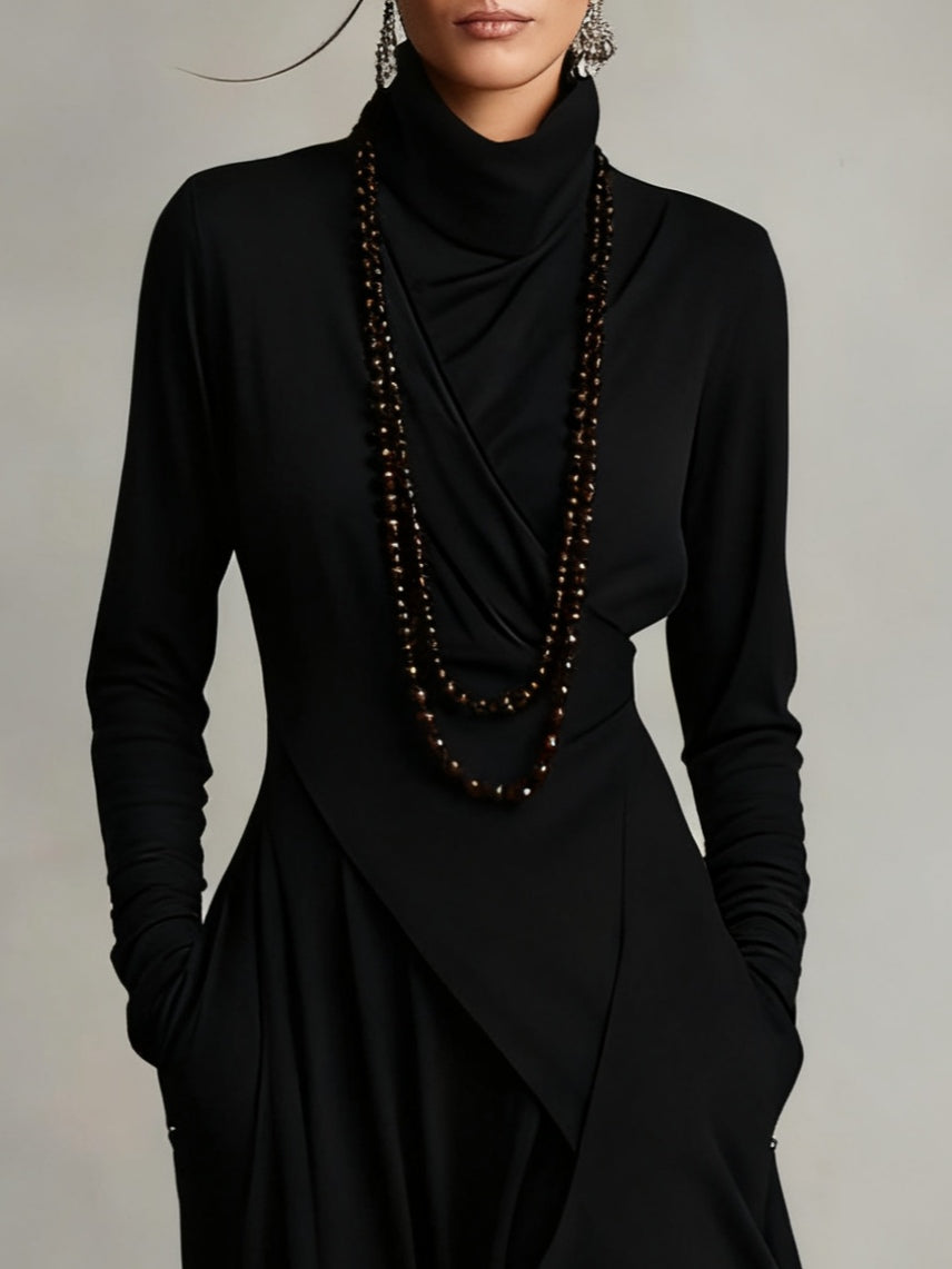 PURPLE | High-Neck Asymmetrical Pleated Dress