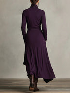 PURPLE | High-Neck Asymmetrical Pleated Dress