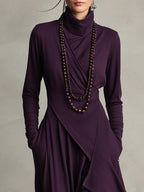 PURPLE | High-Neck Asymmetrical Pleated Dress