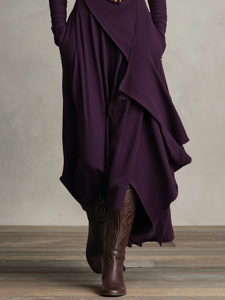 PURPLE | High-Neck Asymmetrical Pleated Dress
