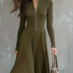 ZINNIA | Zippered Long Sleeve Dress With Stretch Fabric