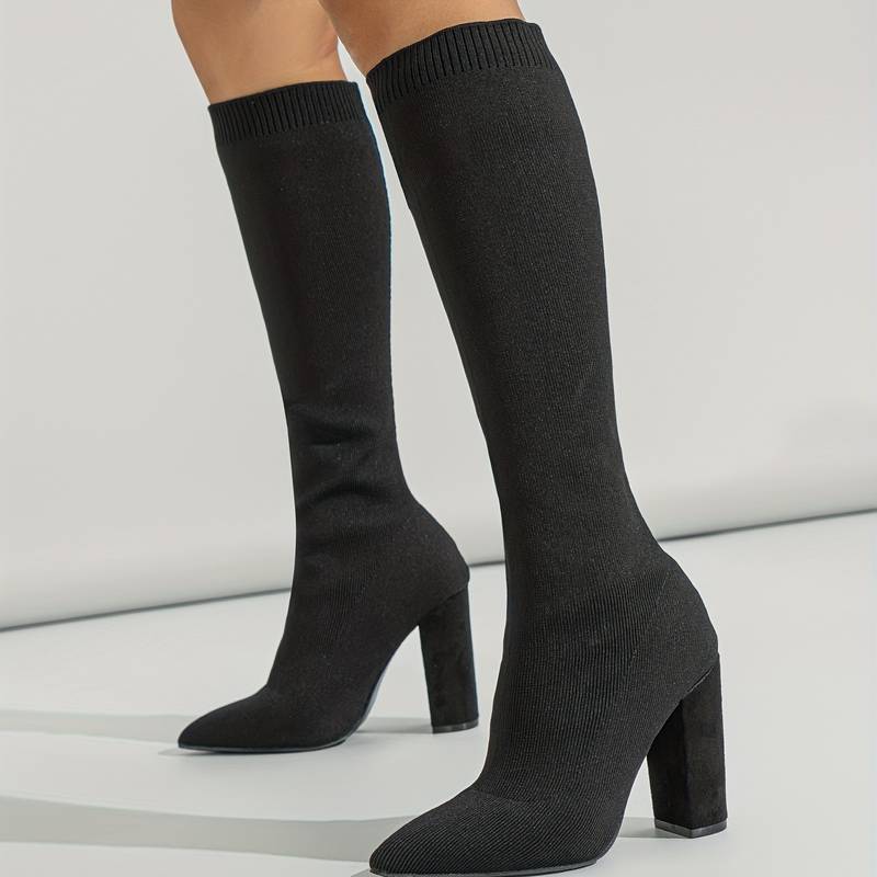 OLIVIA | Women'S Knitted Sock Boots With Block Heel