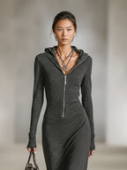 LIORRA | Long-Sleeve Tunic Dress With Hood And Zipper Detail