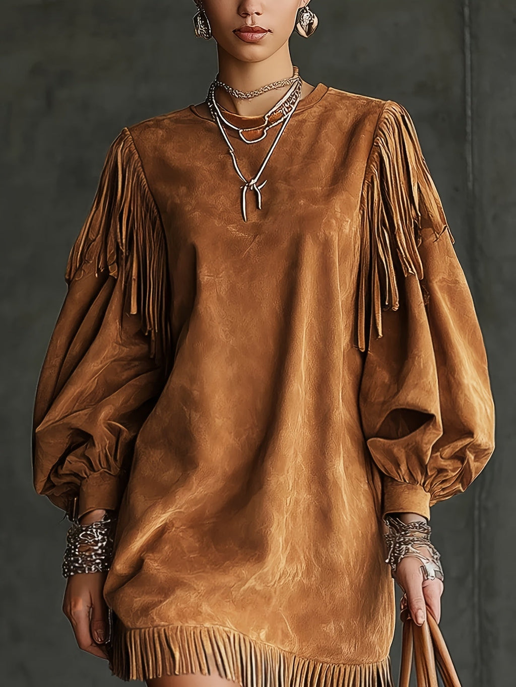 SAVANNA | Western Style Maxi Dress With Bell Sleeves