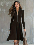 ZINNIA | Zippered Long Sleeve Dress With Stretch Fabric