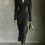 OFELIA | Elegant V-Neck Long Sleeve Maxi Dress
