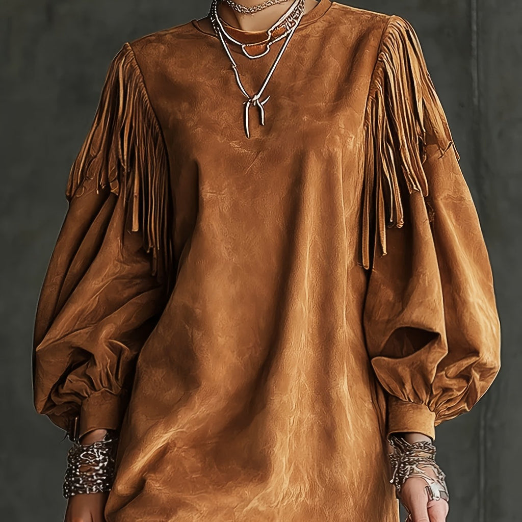 SAVANNA | Western Style Maxi Dress With Bell Sleeves