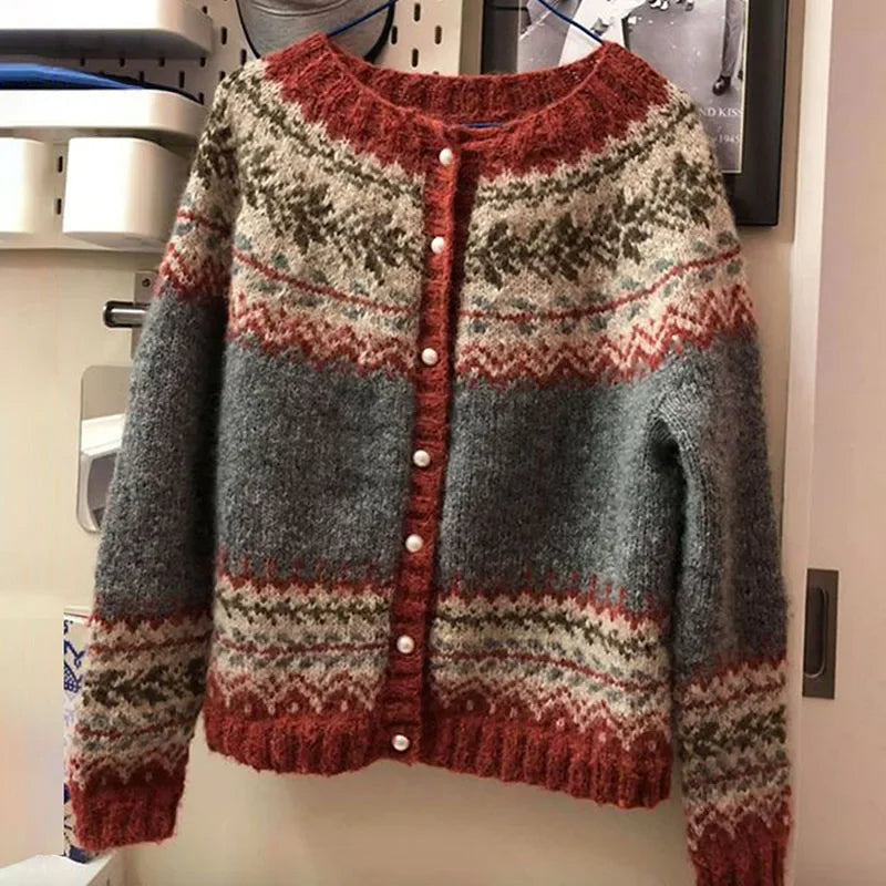 TASHA | Ribbed Cream Nordic Knit Cardigan