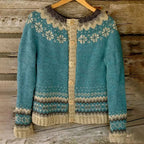 ALLEGRA | Geometric Print Teal Nordic Knit Cardigan