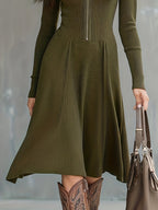 ZINNIA | Zippered Long Sleeve Dress With Stretch Fabric