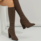 OLIVIA | Women'S Knitted Sock Boots With Block Heel