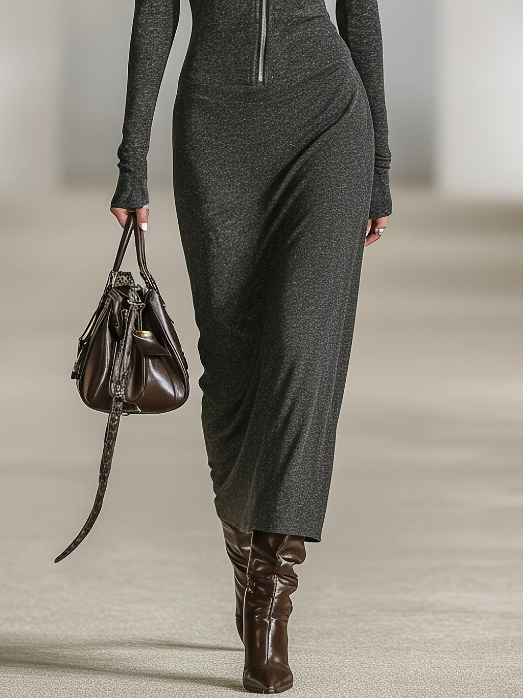 LIORRA | Long-Sleeve Tunic Dress With Hood And Zipper Detail