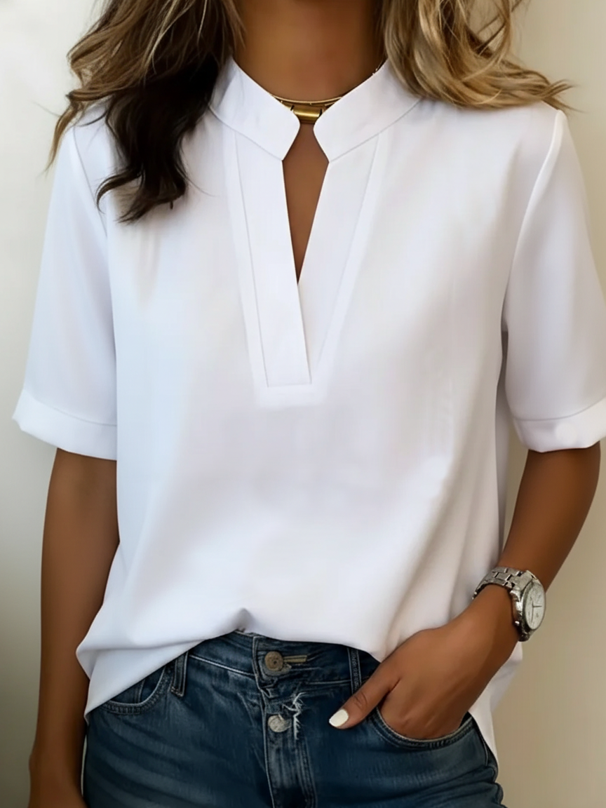 ELISE | Elegant Short Sleeve V-Neck Blouse
