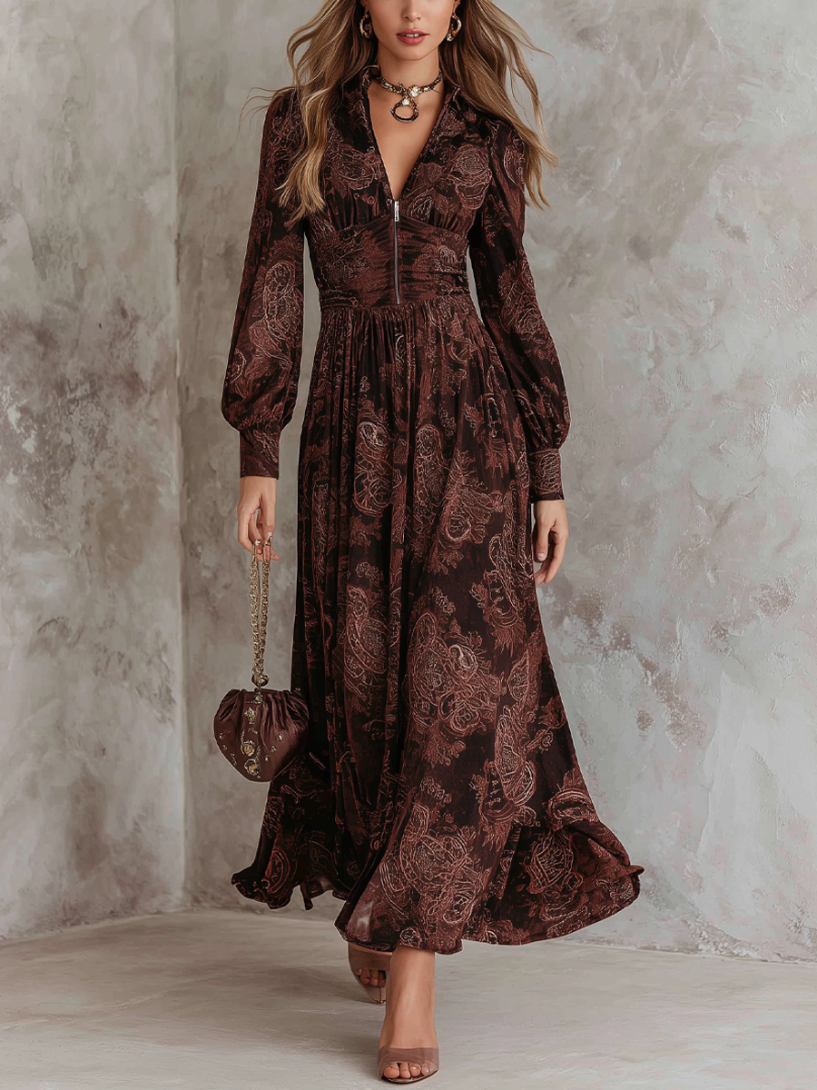 ELOISE | Paisley Zip-Waist Maxi Dress