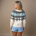 NORA | Geometric Print Blue Nordic Knit Cardigan